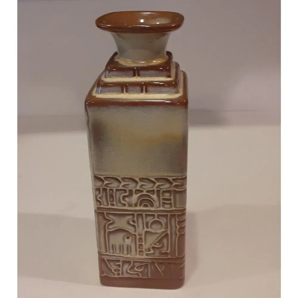 Vintage Frankoma Pottery Pictographs Column Bud Vase#7JH NOTE